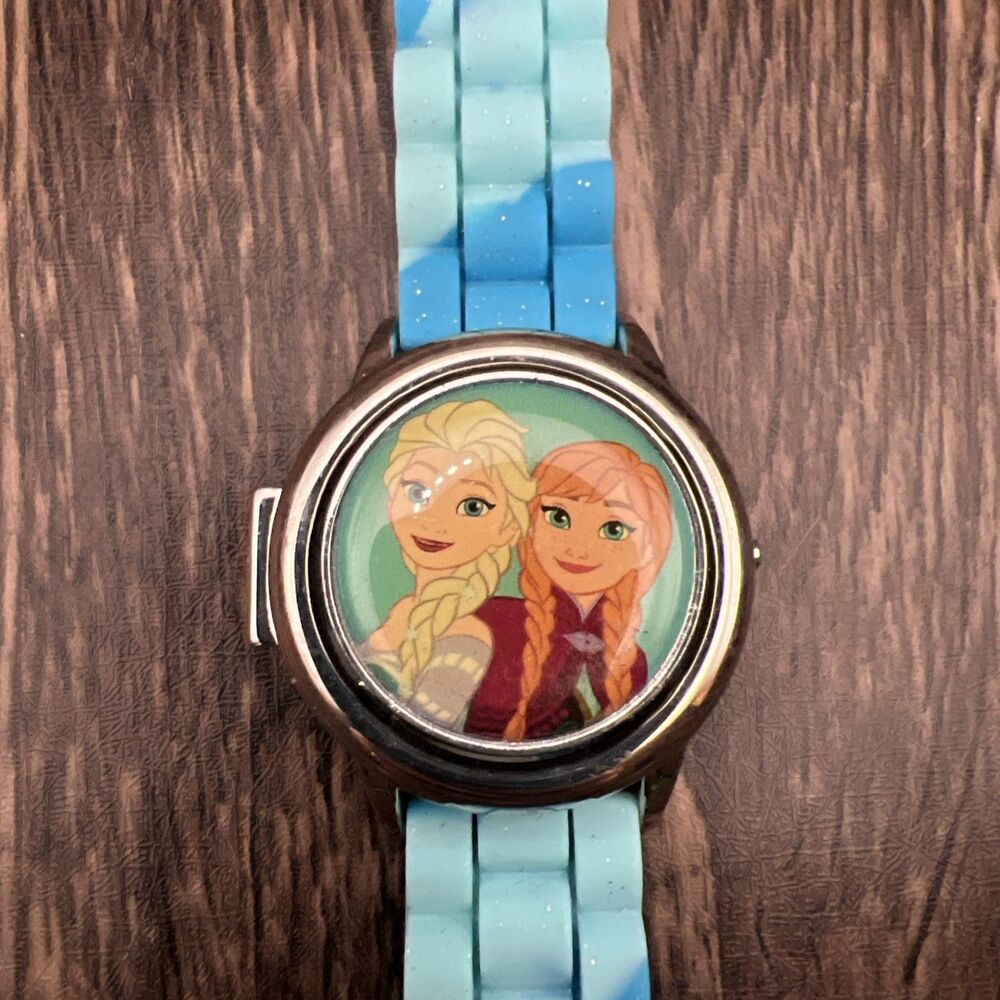 Disney`s Frozen Spinner Wrist Watch Anna & Elsa Olaf Inside Working Sparkle Band